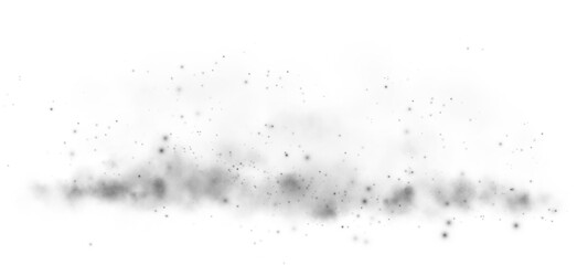 Black smog cloud effect, with small dust particles, isolated transparent special effect. Fog, vapour, magic haze. PNG.
