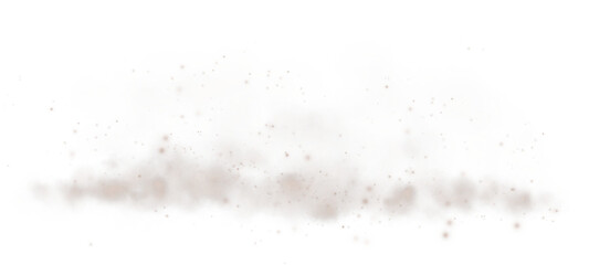Magic chocolate brown smoke with glitter and small particles of twinkling stars. Fog with luminous particles. Chocolate brown vapor with stardust. PNG.