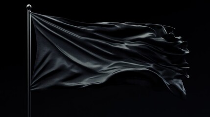 A black flag flutters against a black background. Minimalist and powerful.