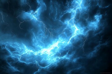 Fototapeta premium Blue lightning streaked across the sky. AI generated.