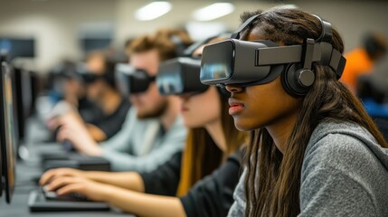 Virtual reality experience tech lab educational session collaborative environment close-up view immersive learning opportunity