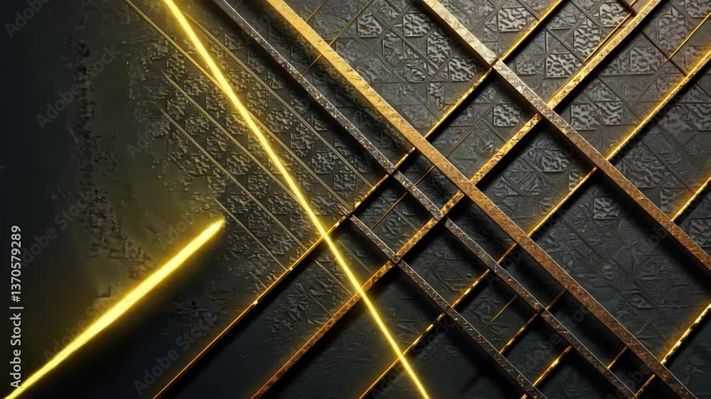 Poster golden lines intersect on a dark textured background with a subtle glow