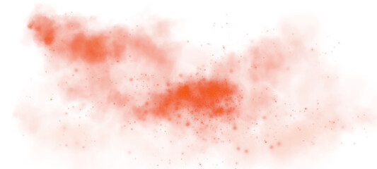 Magic red smoke with glitter and small particles of twinkling stars. Fog with luminous particles. Red vapor with stardust. Morning fog over land or water surface, magic haze. Fog or smoke. PNG.