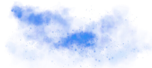 Magic blue smoke with glitter and small particles of twinkling stars. Fog with luminous particles. Blue vapor with stardust. Morning fog over land or water surface, magic haze. Fog or smoke. PNG.