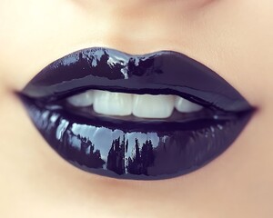 Obraz premium Close-up of glossy black lips.