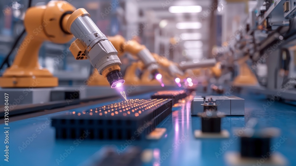 Aufkleber robotic arm precision assembly line automated manufacturing process in modern factory
