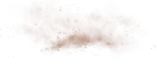 Magic chocolate brown smoke with glitter and small particles of twinkling stars. Fog with luminous particles. Chocolate brown vapor with stardust. PNG.