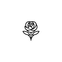 Minimalist Rose Line Art Icon on White Background