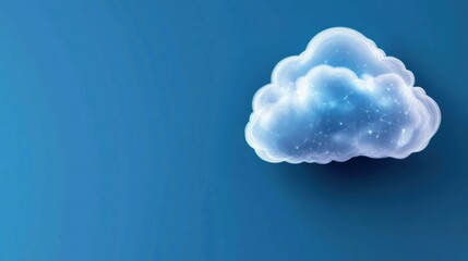 A soft, digital cloud floats against a blue background, symbolizing technology, data storage, and connectivity in a modern context.