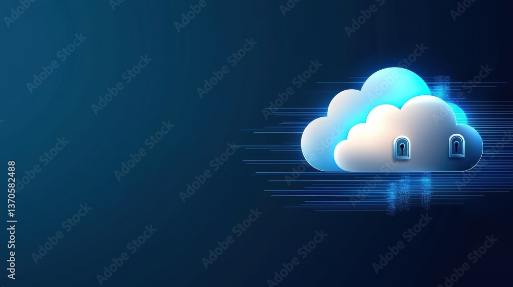Poster a stylized cloud icon with padlocks, symbolizing secure cloud storage and fast data transfer against