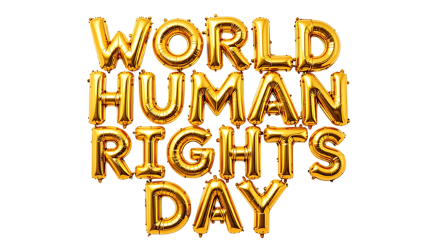 Golden balloon text World Human Rights Day png - Powered by Adobe