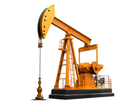 Rusted Oil Pumpjack in Field with Industrial Machinery