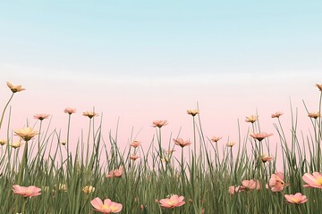 Expansive field filled with colorful flowers creating a beautiful vibrant landscape under blue sky