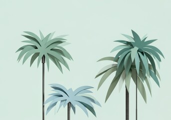 Stylized paper palm trees against a soft green background