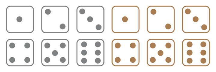 Game dice set isolated on transparent background. Set of dice in flat and linear design from one to six. Traditional game die with marked with different numbers of dots . vector illustration. 
