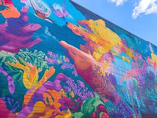 Vibrant mural depicting coral reef and sea life.