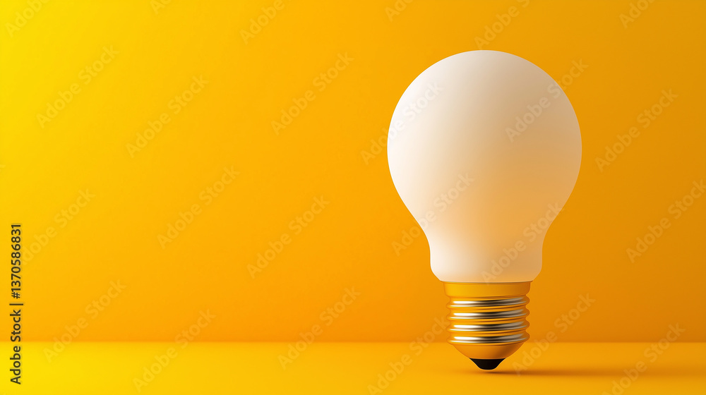 Poster light bulb standing on its base on yellow background symbolizing creativity