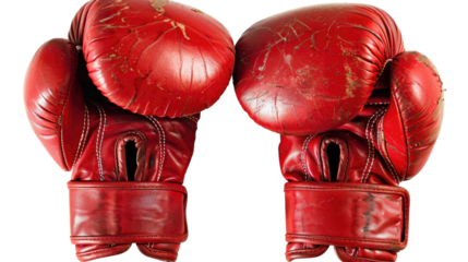 Vintage boxing gloves: Two weathered, red leather boxing gloves, symbols of combat and training, rest, telling stories of battles fought and victories earned.