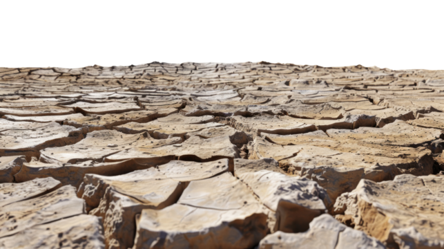 Cracked Earth's Resilience: A vast expanse of cracked earth stretches under the sky, showcasing the stark beauty and resilience of nature in the face of aridity and environmental changes.