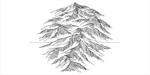 mountain range landscape Top view of mounts single line art drawing sketch on white background