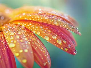Close-up of vibrant flower petal with droplets.