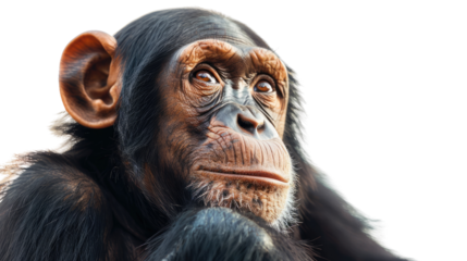 Chimpanzee's contemplative gaze: Capturing the intelligence and expressive features of a chimpanzee, this portrait evokes curiosity and a connection to the animal kingdom.