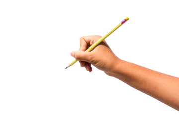 Girl's hand holding a pencil isolated on white background