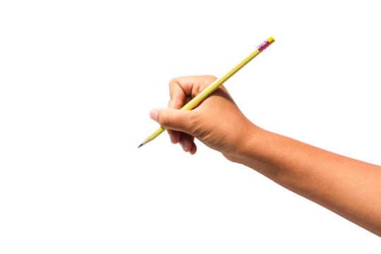 Girl's hand holding a pencil isolated on white background