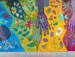 Vibrant mural representing nature and diversity.