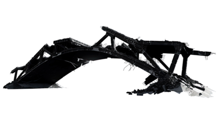 Monochrome Ruins: A stark, high-contrast photograph of a dilapidated bridge, its broken structure creating a sense of desolation and decay. 