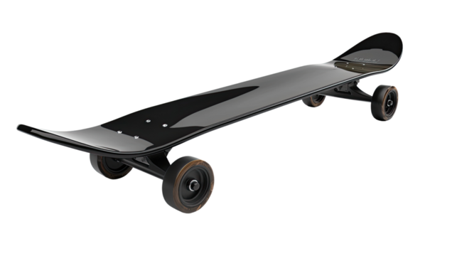 Sleek Skate: A modern skateboard featuring a dark sleek design ready for the skate park. 