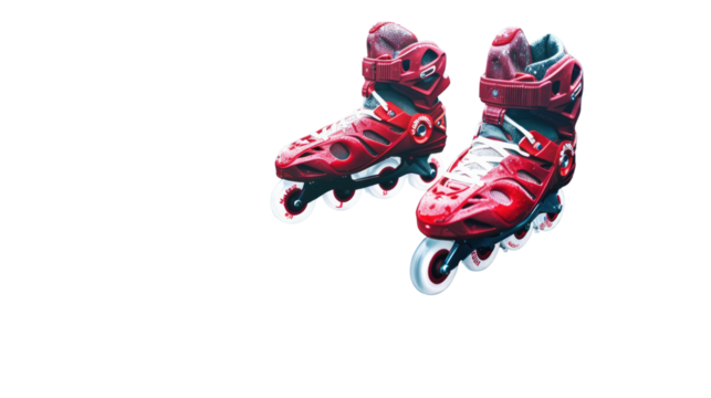 Inline Skating Gear: A close-up shot of vibrant inline skates, exuding a sense of movement and the thrill of speed, ready to hit the pavement. 