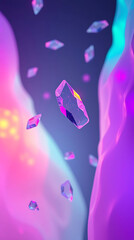 : A surreal background with floating, translucent crystal shards that catch and reflect soft ambient light. The minimal yet futuristic. Created with generative AI.