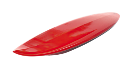 Red Surfboard: An eye-level shot of a sleek, vibrant red surfboard against a background, ready for the next big wave.