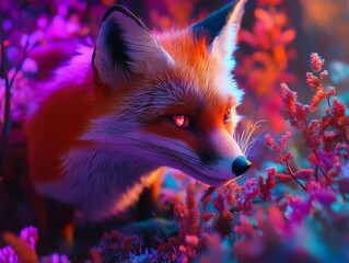 Vibrant fox amidst colorful flora.