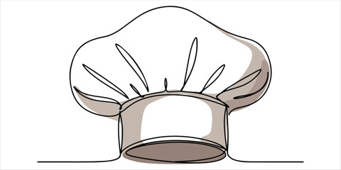 Chef hat Symbol of cooking and restaurant kitchen single line art drawing sketch on white background