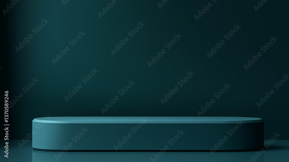 Poster empty teal cylinder podium on teal background displaying products