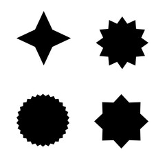 Four stars of different shapes on a white background.