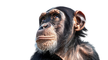 Fototapeta premium Chimpanzee Portrait: A close-up portrait of a chimpanzee, showcasing its intelligent gaze and expressive face, offering a glimpse into the primate world.