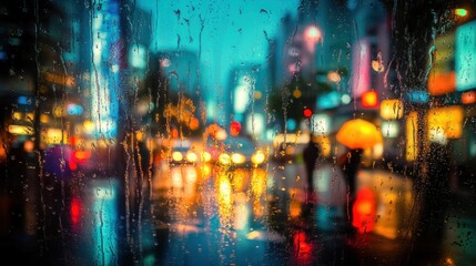 Rainy Night Cityscape: A View Through the Window