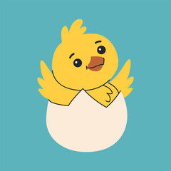 Funny little chick hatched from an egg. Character for Easter cards and children's illustrations.
