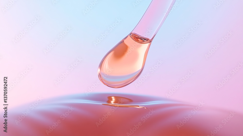 Poster captivating drop of essence falling on smooth surface at twilight