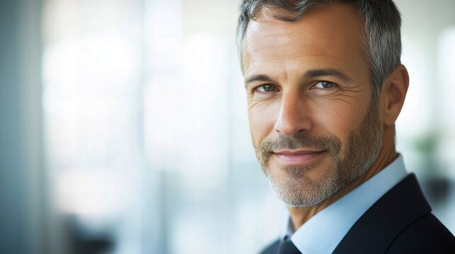 Focused businessman in formal attire, exuding confidence and professionalism in a modern office setting.