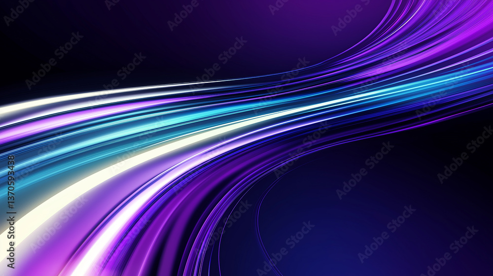Poster abstract flowing light trails creating vibrant purple and blue design