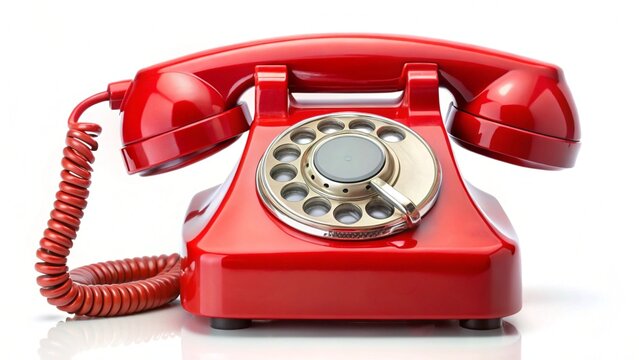 an old fashioned red telephone isolated on white background
 - Powered by Adobe