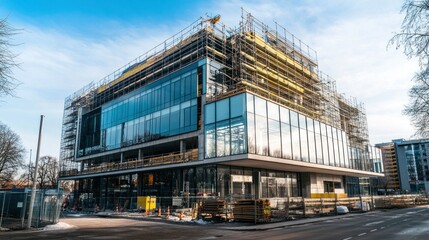 Obraz premium Modern Building Under Construction, Glimpse of Architectural Innovation