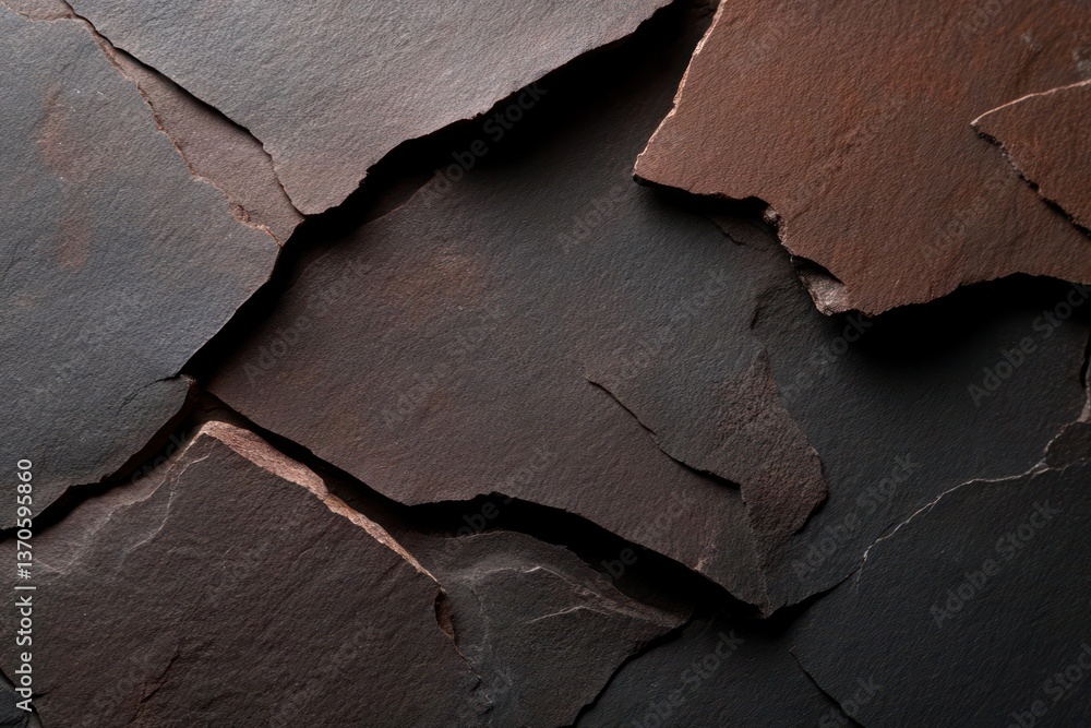 Aufkleber Close up of irregularly shaped brown and black cracked surfaces creating abstract patterns textures and details