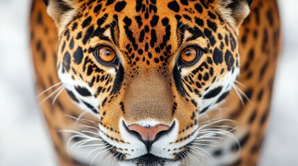 Obraz premium Intense gaze of a jaguar. Striking spotted fur and sharp whiskers draw the eye in this close-up portrait