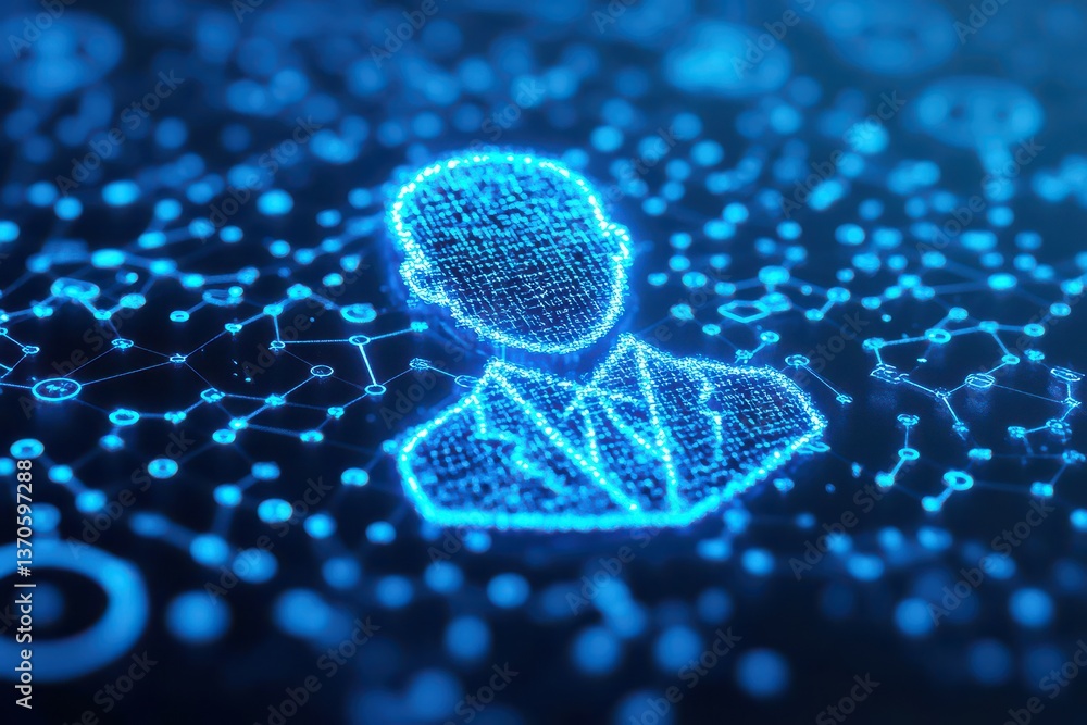 Aufkleber digital avatar representation of a businessman surrounded by futuristic data connections in a virtua