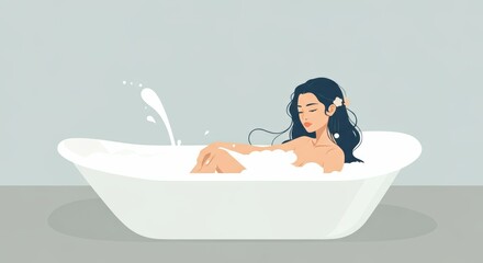 Woman relaxing in a bathtub filled with bubbles and water